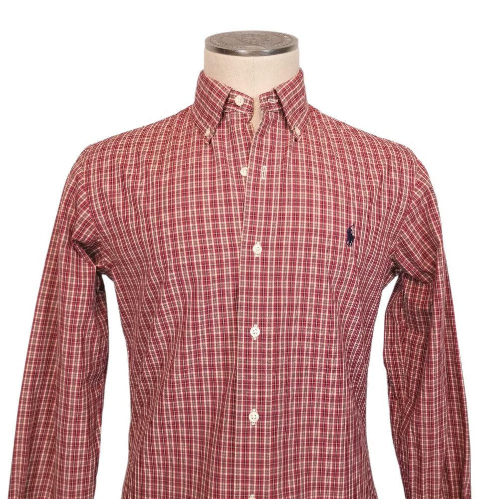 Ralph Lauren Plaid Cotton Custom Fit Shirt Red Sz Small - Picture 2 of 8
